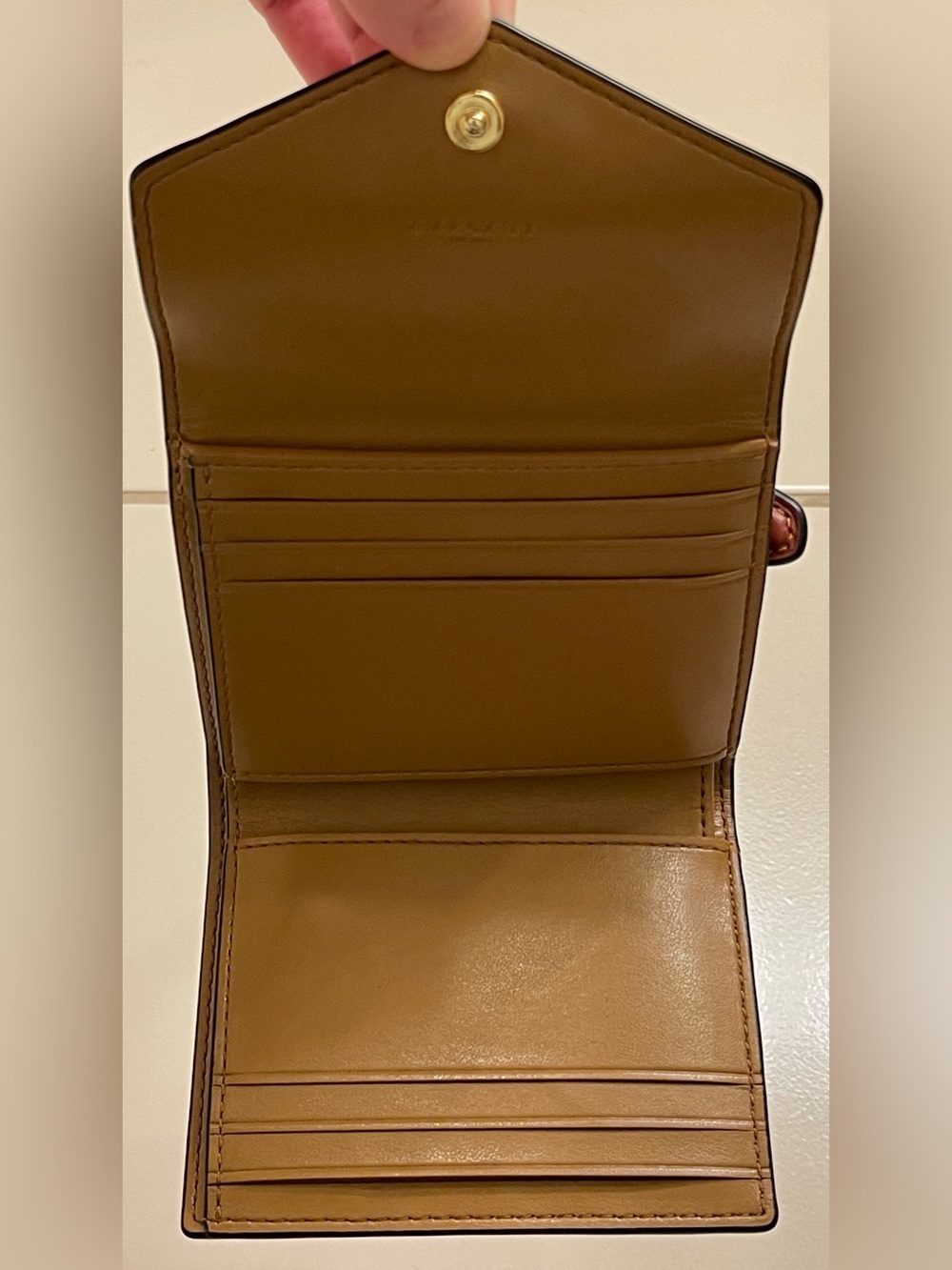 Coach Small Trifold Wallet in Black, Tan and Brown - Picture 7 of 13